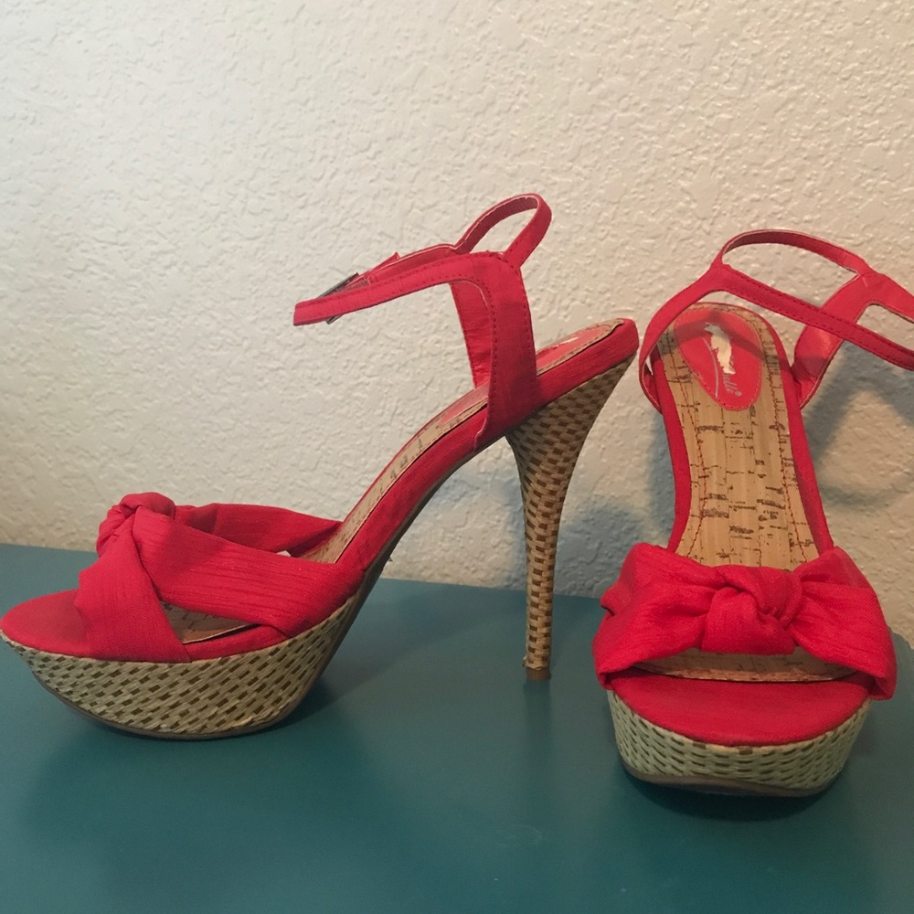 Red ankle strap heels